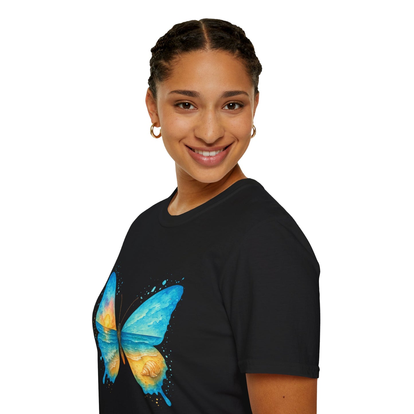 Butterfly Sunset Beach Tee - Scenic Butterfly Graphic Shirt, Nature Lover Gift, Boho Ocean Tee, Unisex Casual T-Shirt