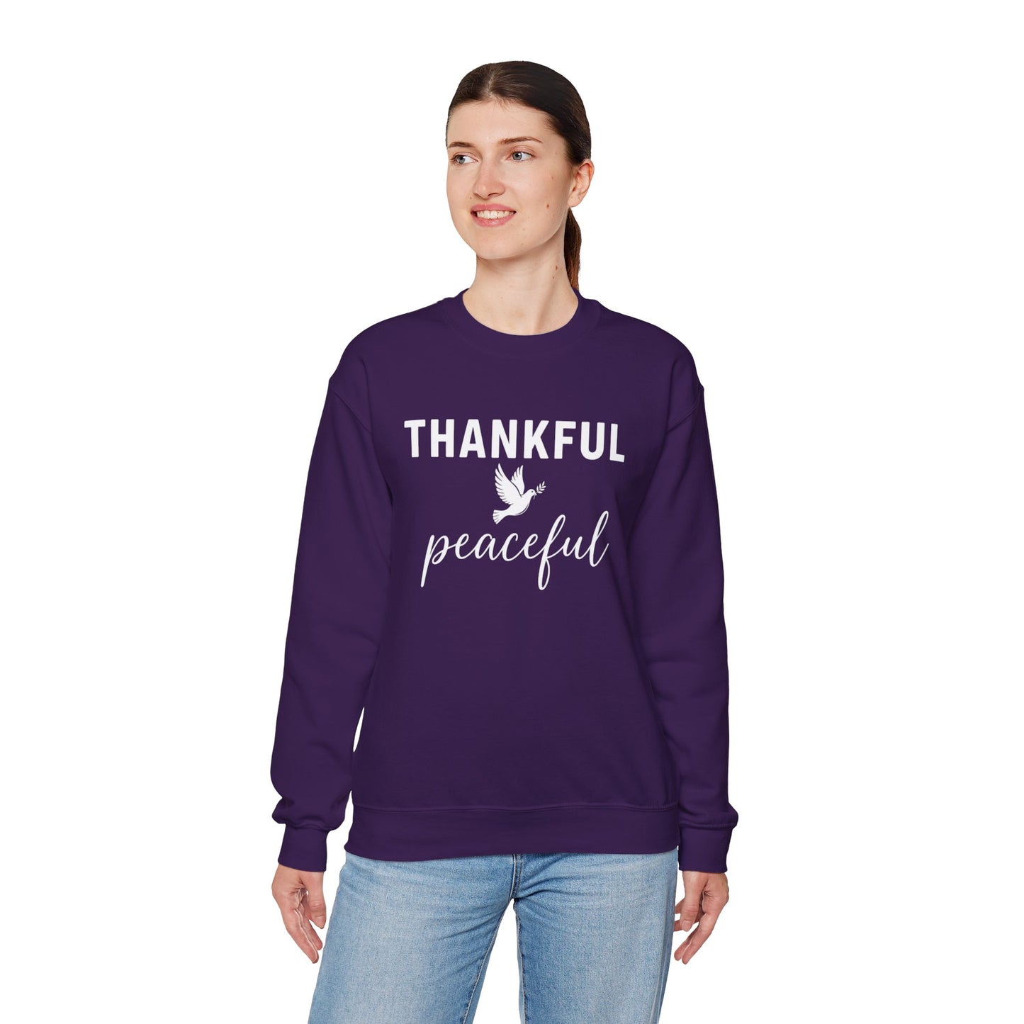 Thankful Peaceful Sweatshirt, Inspirational Quote Crewneck, Positive Message Sweater, Gratitude Gift, Cozy Faith Based Pullover