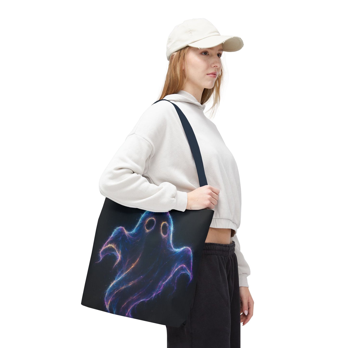 Neon Ghost Tote Bag, Spooky Halloween Canvas Tote, Glowing Cosmic Ghost Design Bag, Reusable Trick Or Treat Tote, Gothic Gift Accessory