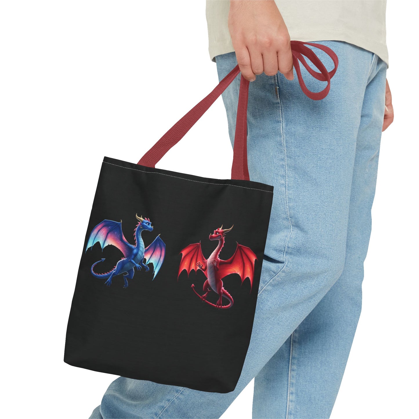 Double-Sided Fantasy Dragon Tote Bag - Cute Green & Blue-Red Dragons, Eco Canvas Book Lover Gift, Reusable Shopping Tote