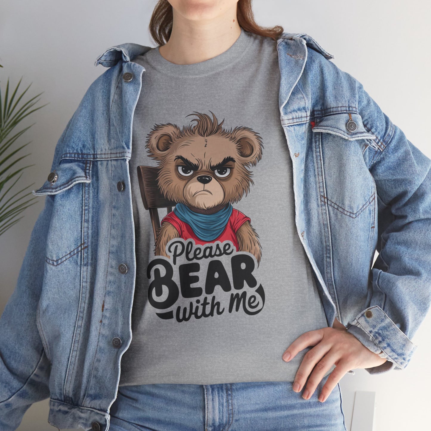 Grumpy Bear Graphic Tee – Please Bear With Me Shirt – Funny Animal T‑shirt – Sarcastic Humor Gift – Cute Bear Meme Art Tee