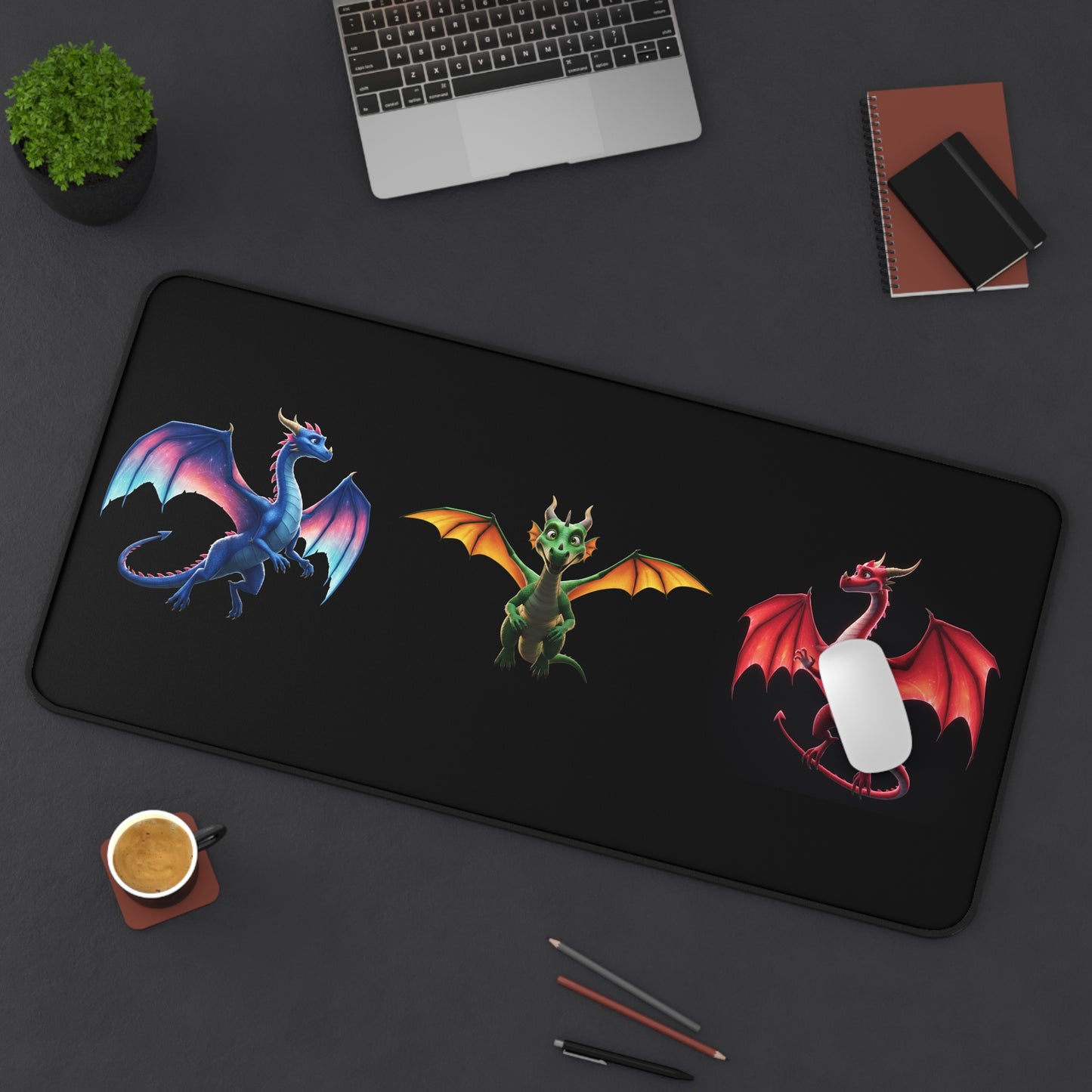 Fantasy Dragon Desk Mat - XL Gaming Mouse Pad with Cute Colorful Dragons - Gamer Gift, Office Decor, Anime Desk Mat