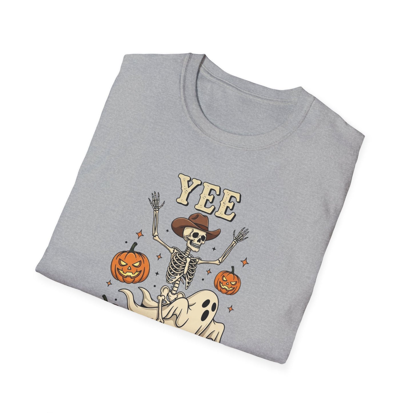 Yee Haunt Skeleton Cowboy Ghost Halloween Shirt - Spooky Western Dancing Skeleton Tee, Pumpkin Haunted Ghost Cowboy Top Fall Graphic Tee