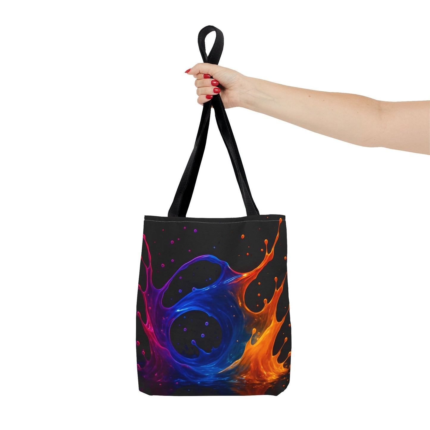 Elemental Fusion Tote Bag, Fire And Water Abstract Art Design, Vibrant Blue And Orange Splash Reusable Tote For Artists, Travel, And Everyday Use