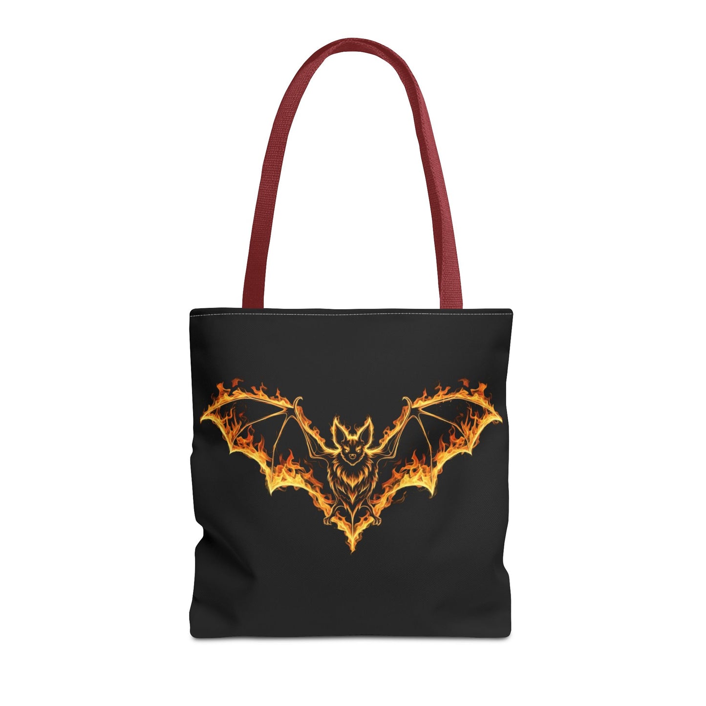 Flaming Bat Tote Bag, Gothic Halloween Canvas Tote, Fiery Wing Bat Design Tote, Spooky Season Accessory, Gothic Gift Tote