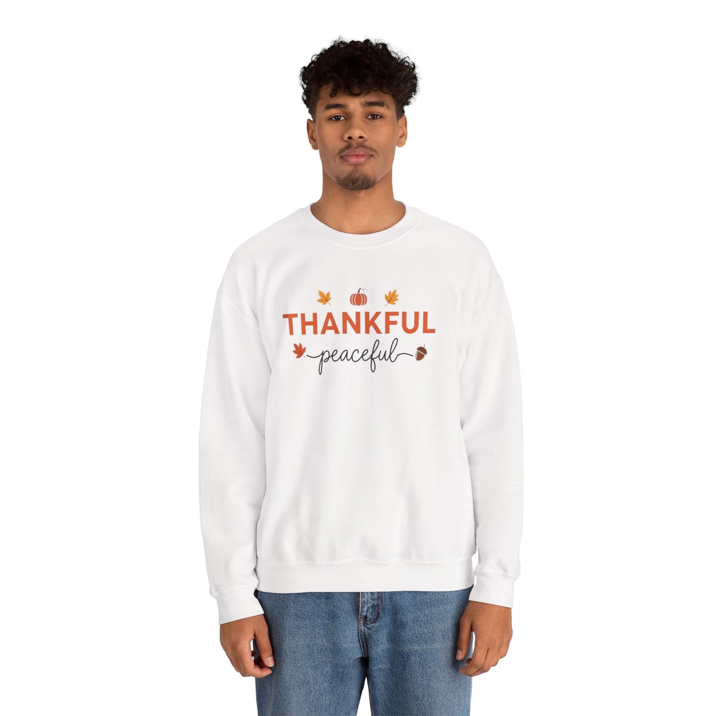 Thankful Peaceful Sweatshirt, Minimalist Fall Crewneck, Autumn Pumpkin Sweater, Thanksgiving Pullover, Cozy Seasonal Gratitude Gift
