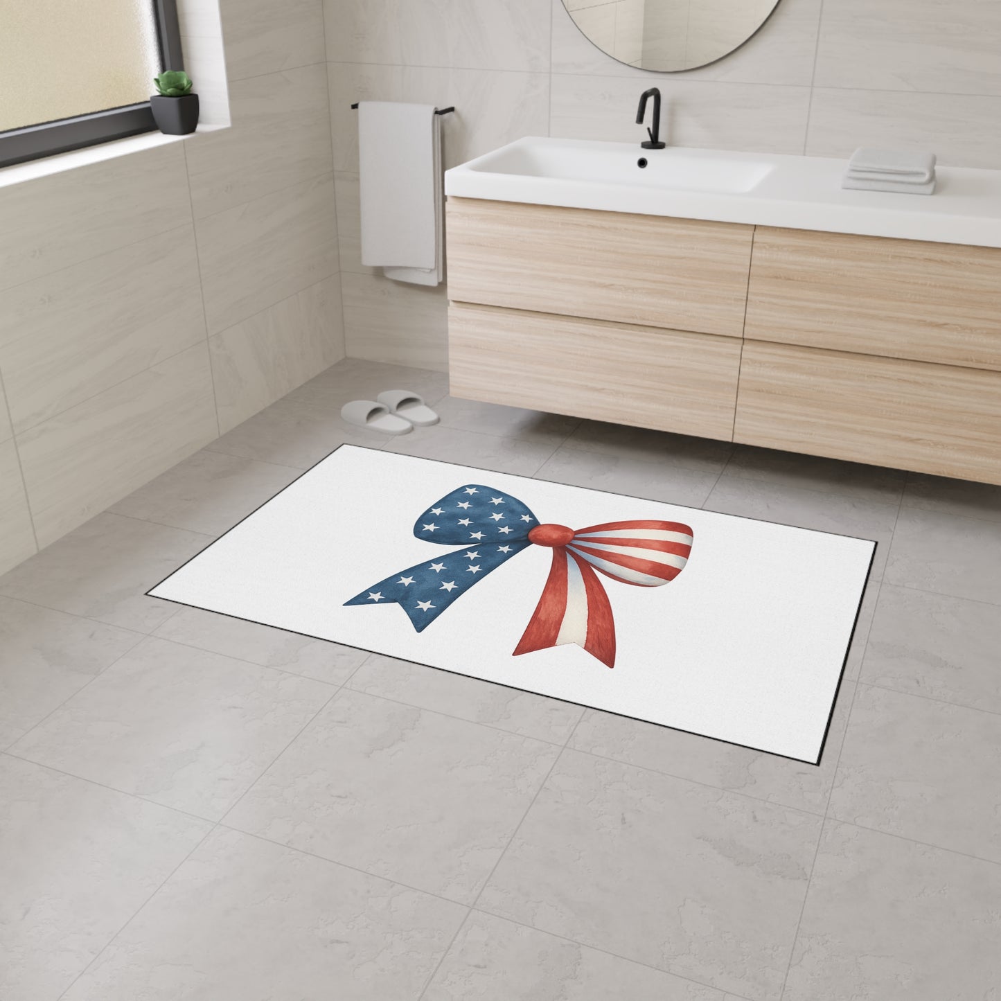Patriotic Bow Door Mat | 4th of July Mat | American Flag Doormat | USA Stars Stripes Rug | July 4th Entryway Decor | Red White Blue Rug