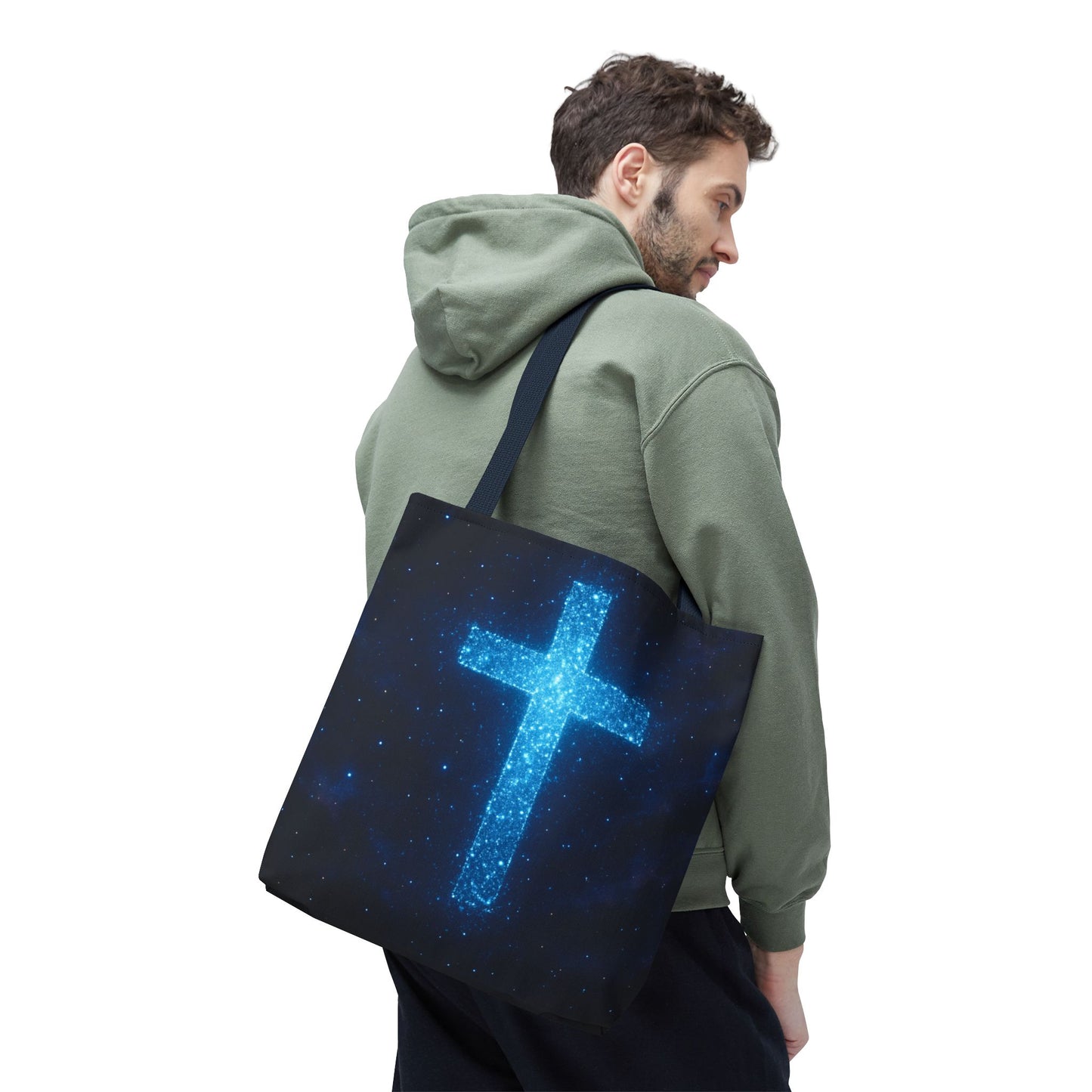 Sparkling Cross Tote Bag - Inspirational Blue Cosmic Bag Christian Tote Spiritual Bag Inspirational Tote Bag