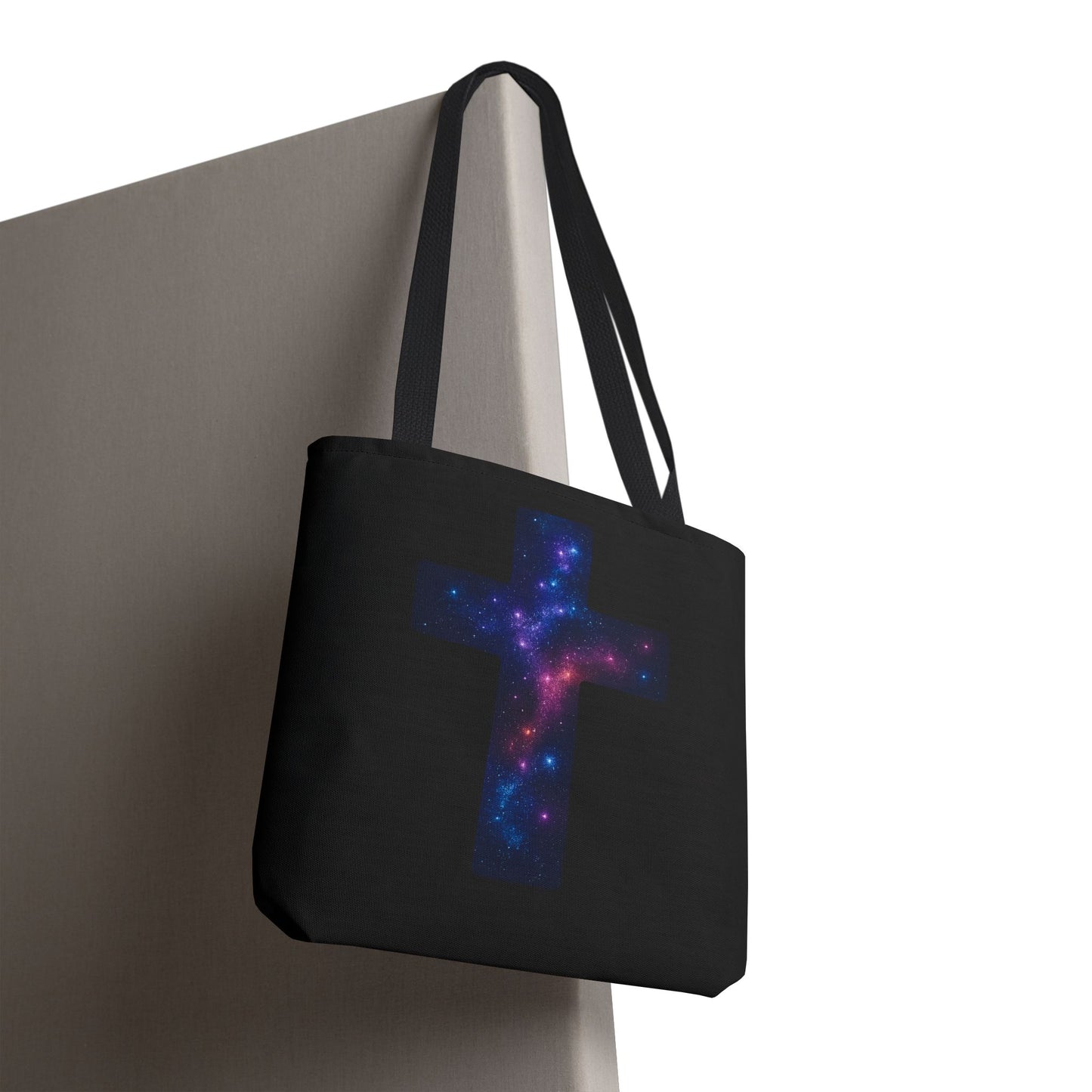 Galaxy Cross Tote Bag – Christian Faith Bag, Inspirational Reusable Shopper, Spiritual Gift for Women & Men, Religious Church Bag