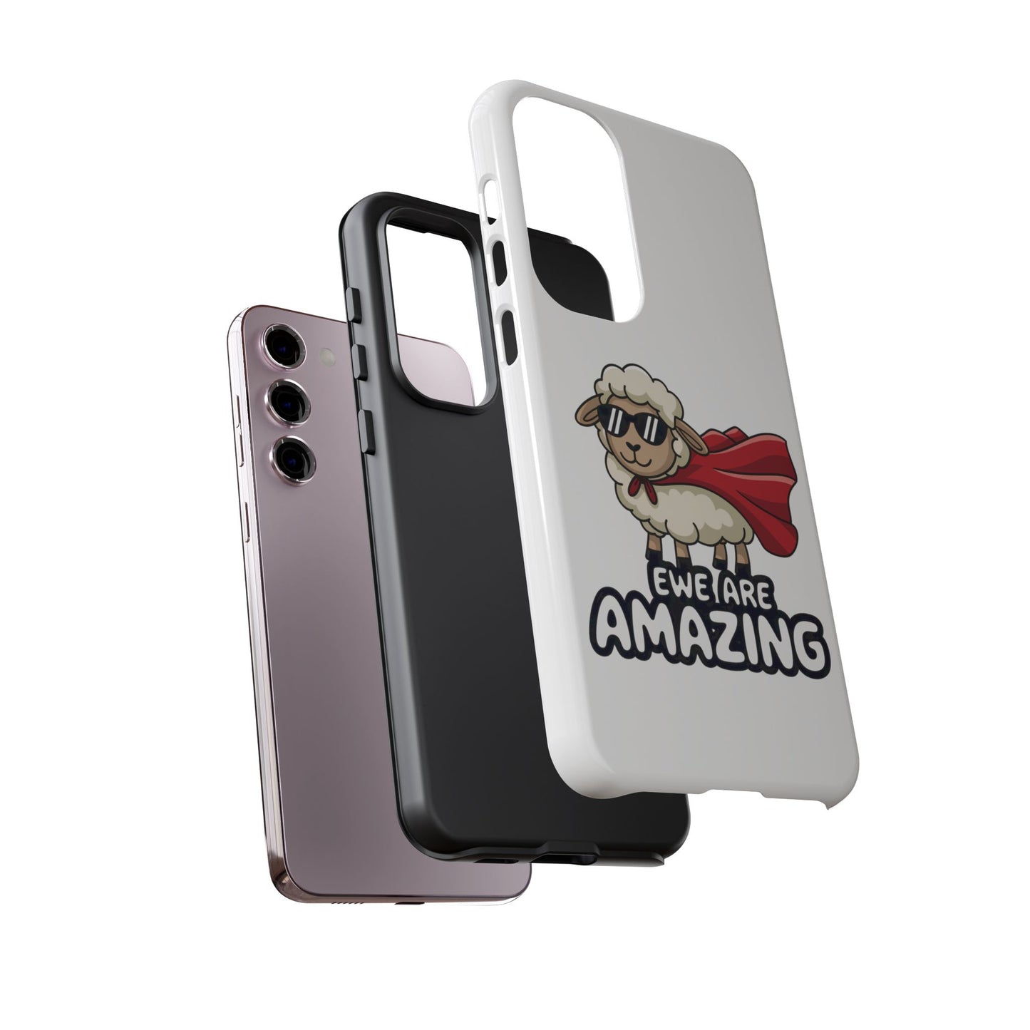 Funny Samsung Case - Cute Sheep Phone Cover - "Ewe Are Amazing" Gift for Her or Him - Animal Pun Superhero Case - Samsung Case