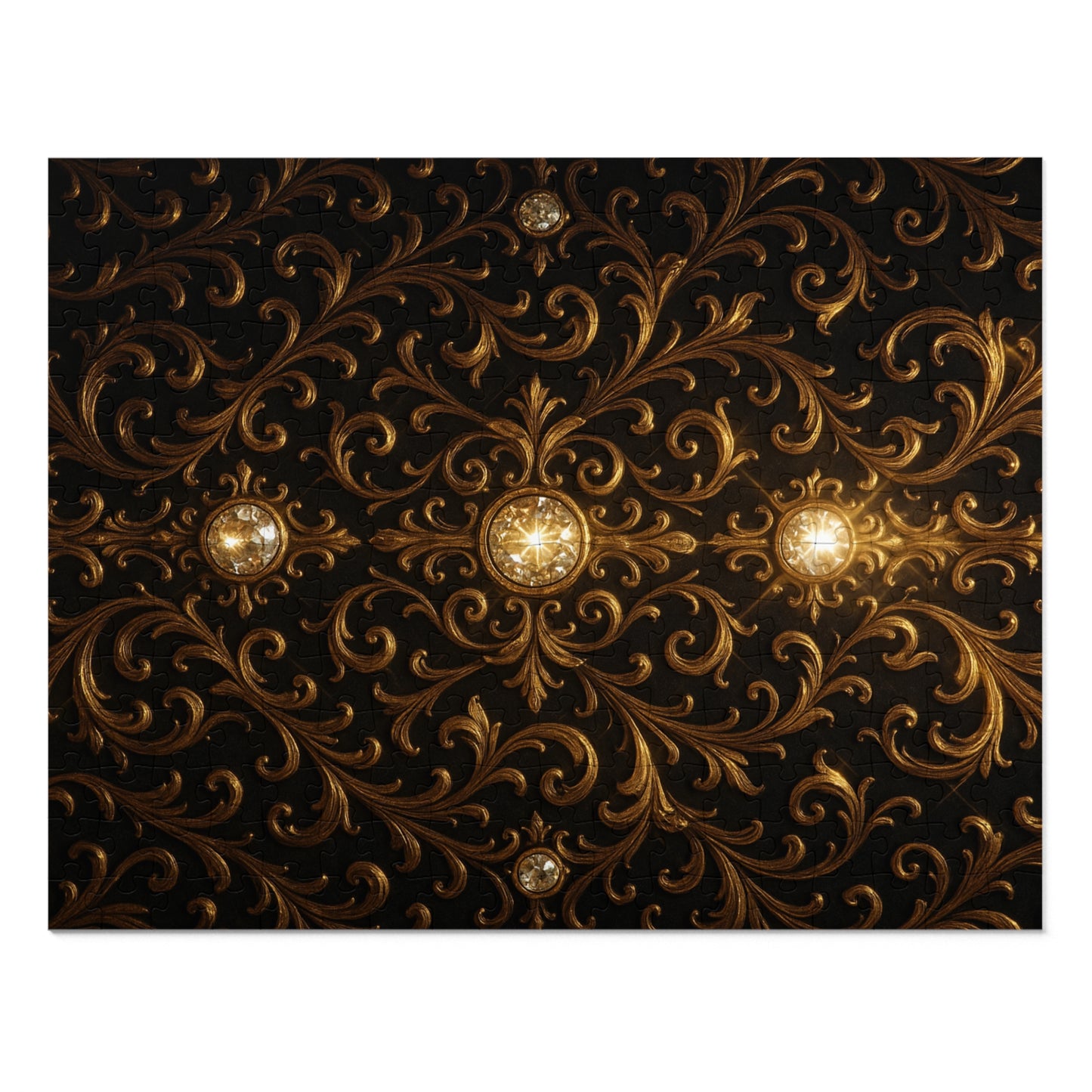 Baroque Gold Jigsaw Puzzle Elegant Gothic Puzzle for Adults, Black Ornate Scroll Pattern, Luxury Brain Game, Dark Aesthetic Gift Idea