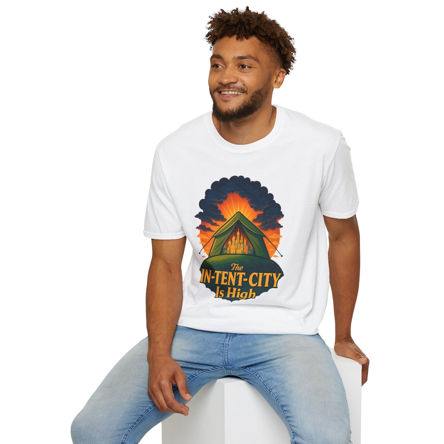 In-Tent-City Is High Camping Tee | Retro Tent Graphic T-Shirt for Hikers & Campers | Funny Outdoorsy Gift | Vintage Style Unisex Tee