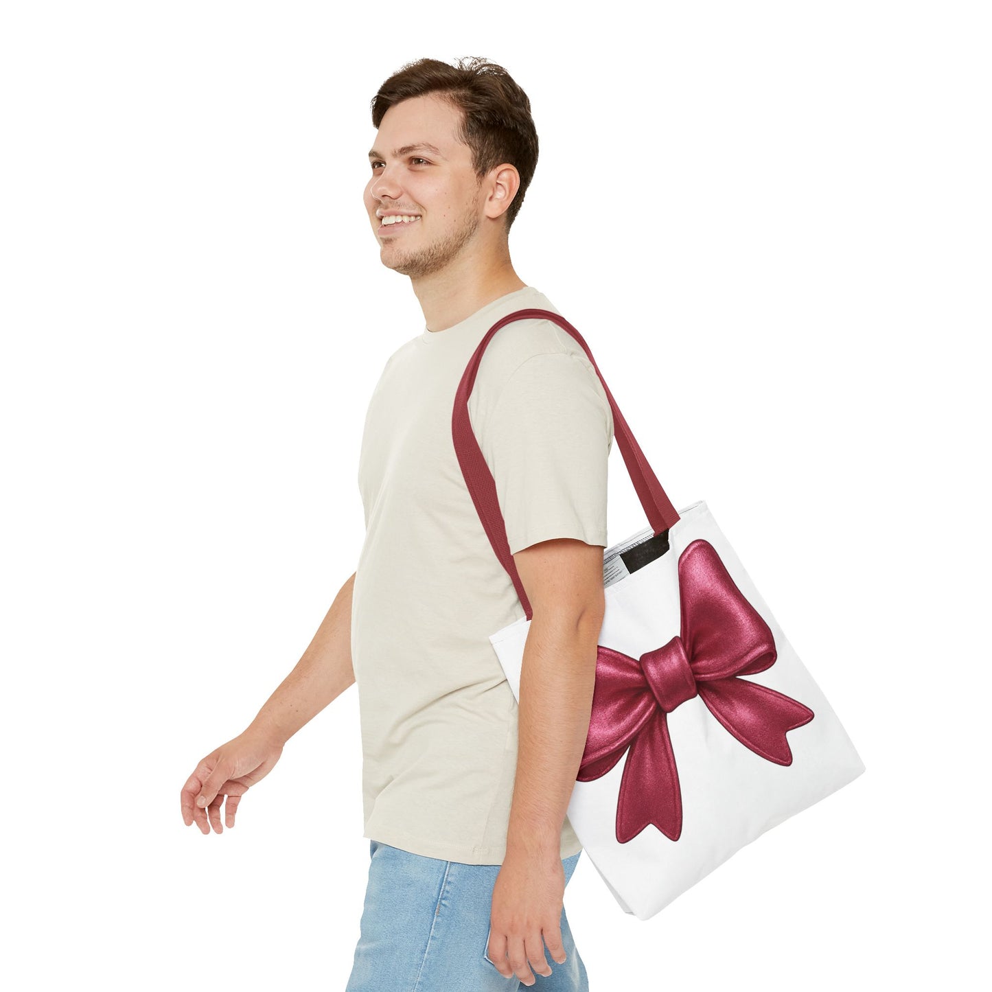 Chic Red Bow Tote Bag – Cute Girly Gift for Her, Fashionable White Bag with Red Handles, Kawaii Aesthetic Purse, Everyday Style