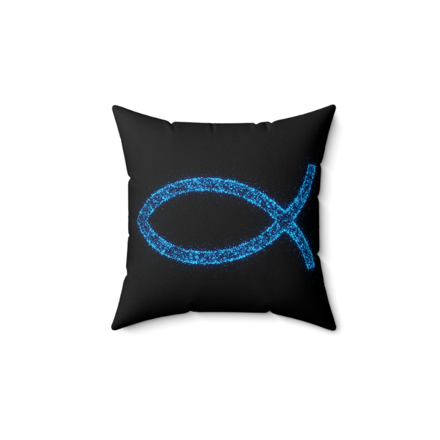 Ichthys Christian Fish Pillow – Bioluminescent Particle Design Cushion, Religious Decor, Faith Throw Pillow, Christian Gift