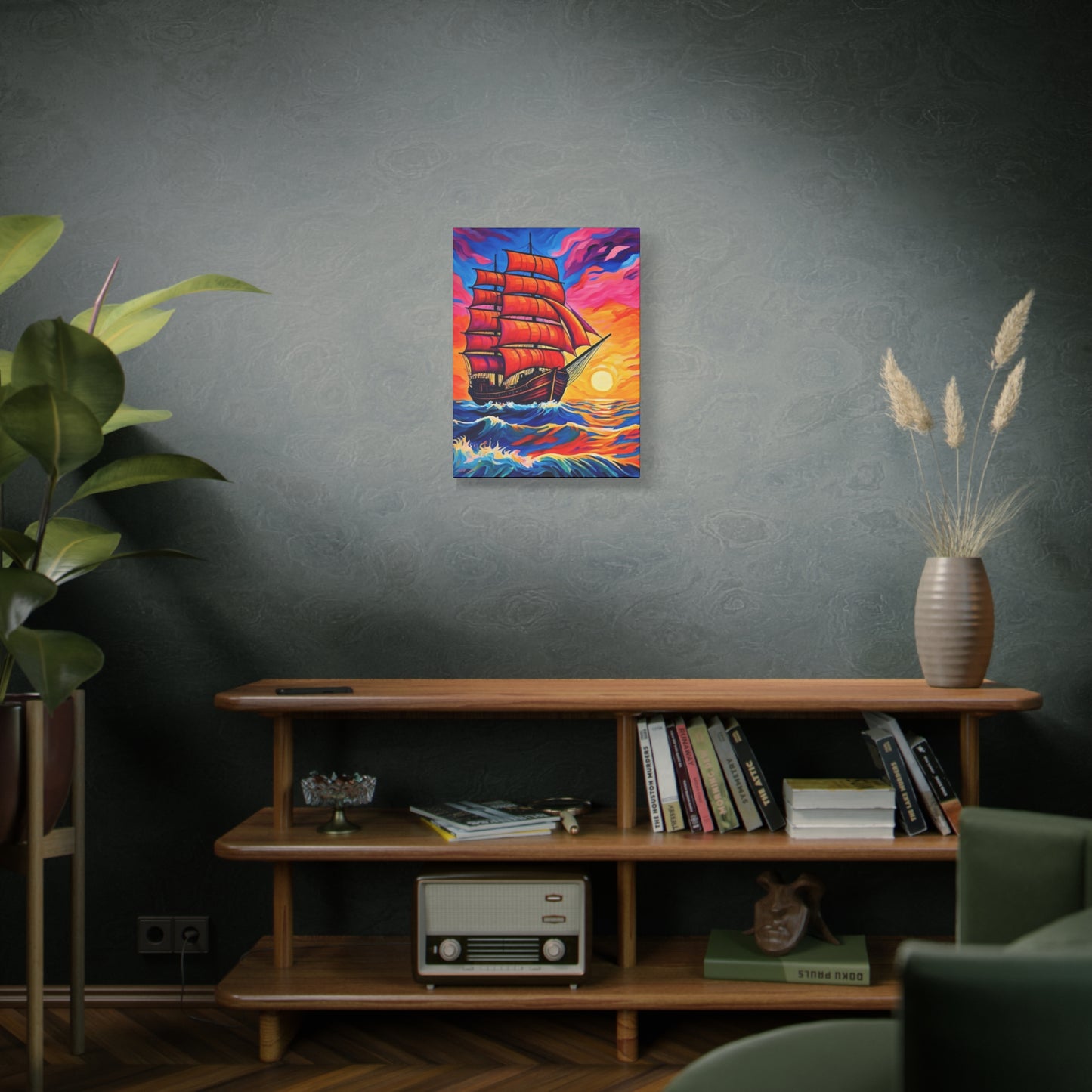 Canvas Art - Ship Sailing at Sunset