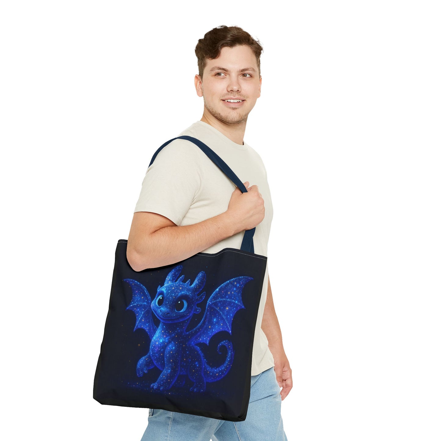 Galaxy Dragon Tote Bag, Cosmic Blue Dragon Shoulder Bag With Starry Night Design, Fantasy Art Reusable Tote For Gifts And Everyday Use
