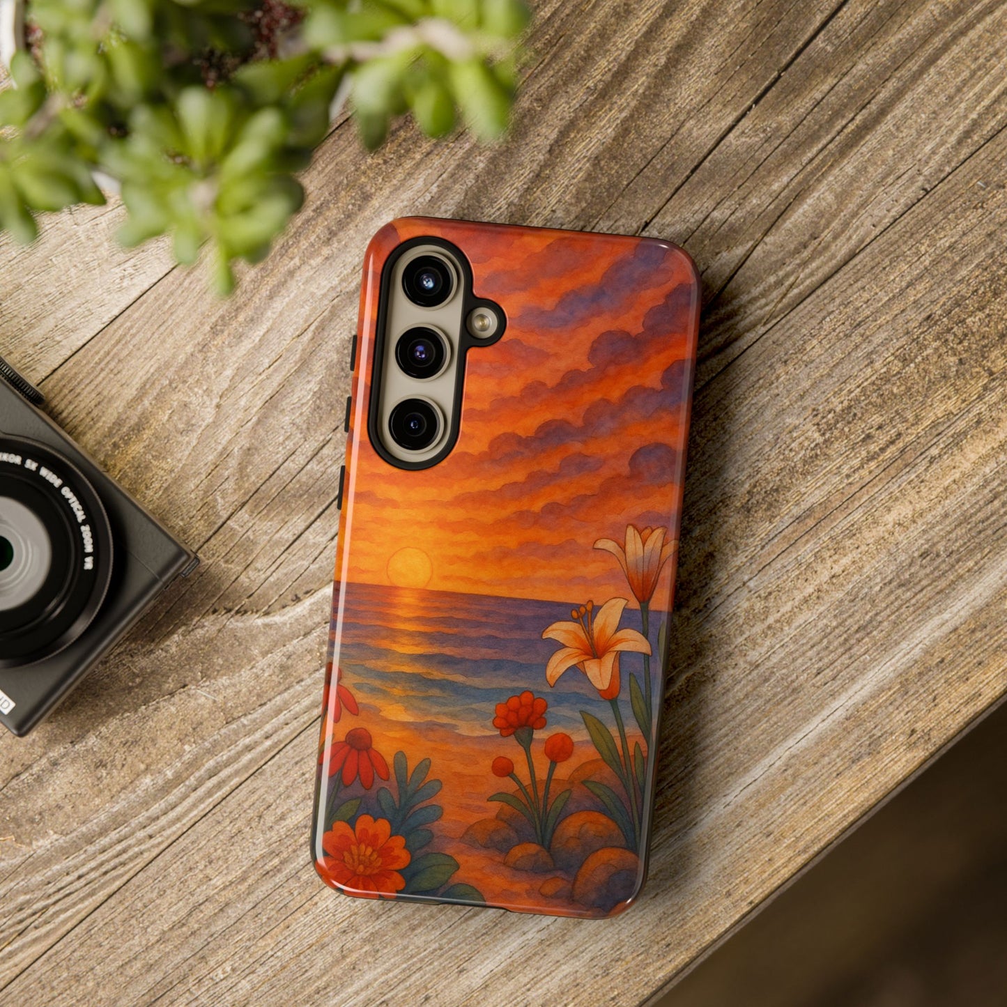 Samsung Case - Floral Ocean Sunset Watercolor Nautical Phone Case Beach Samsung Case Ocean Sunset Theme