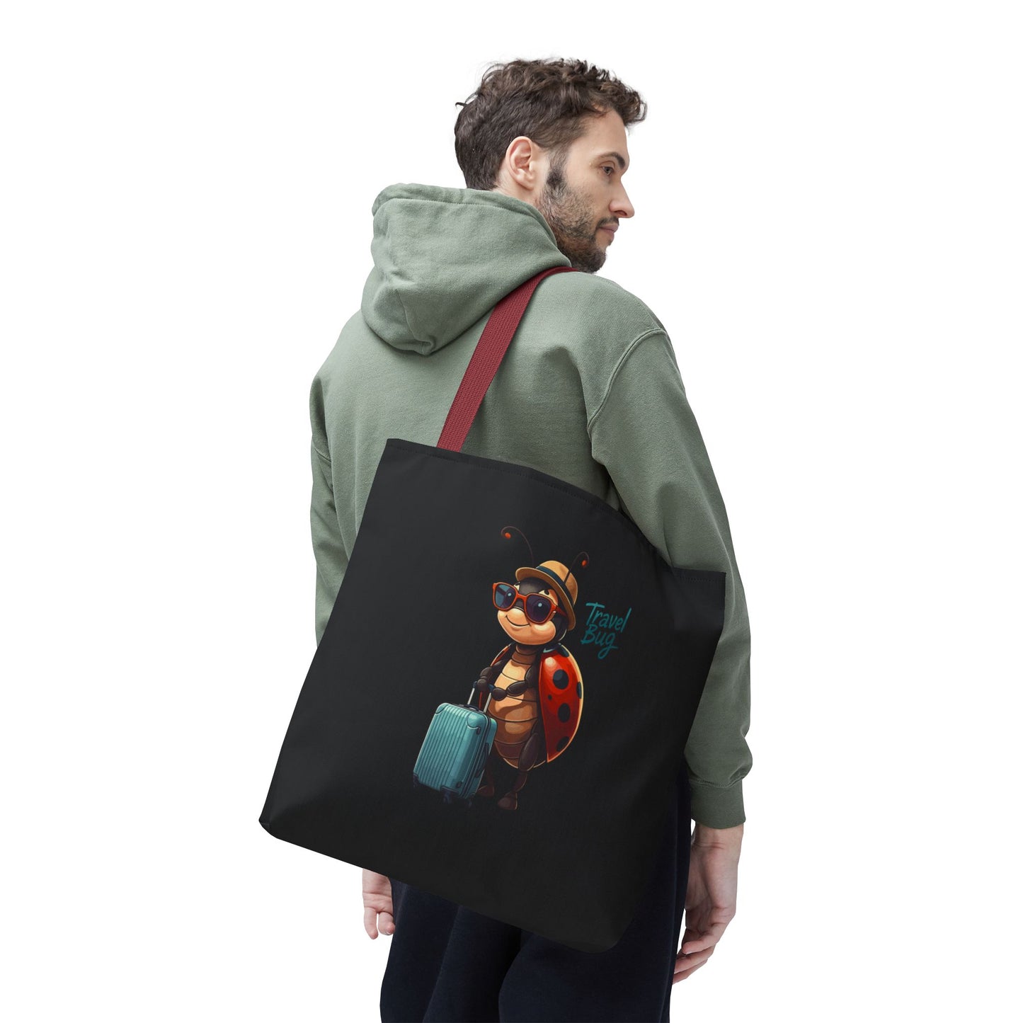 Travel Bug Tote Bag | Cute Ladybug with Suitcase Art Tote – Whimsical Travel Accessory, Aesthetic Canvas Bag | Gift for Travelers
