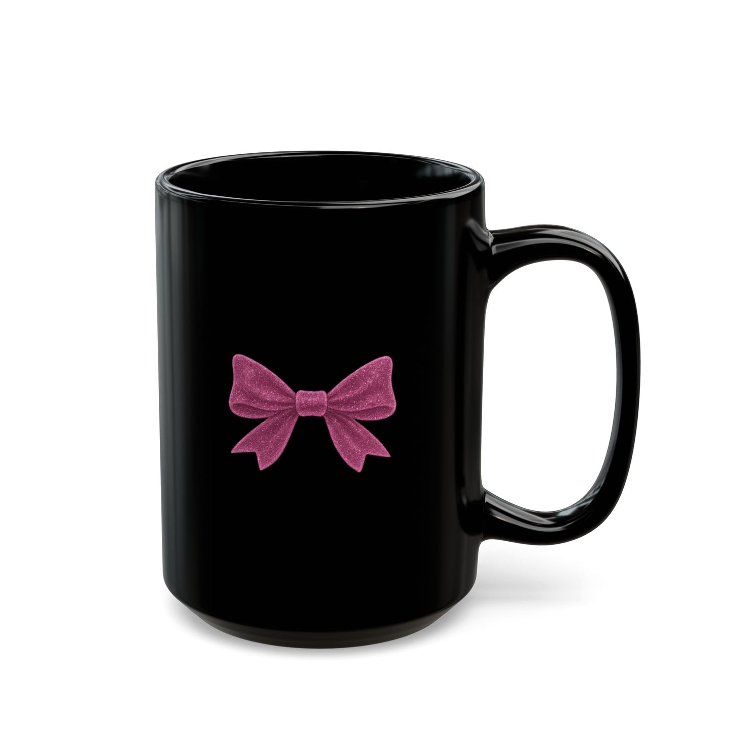 Black Mug with Pink Bow – Aesthetic Coffee Mug for Women | Cute Girly Gift, Desk Accessory, Kawaii Style Cup for Coworkers & Friends