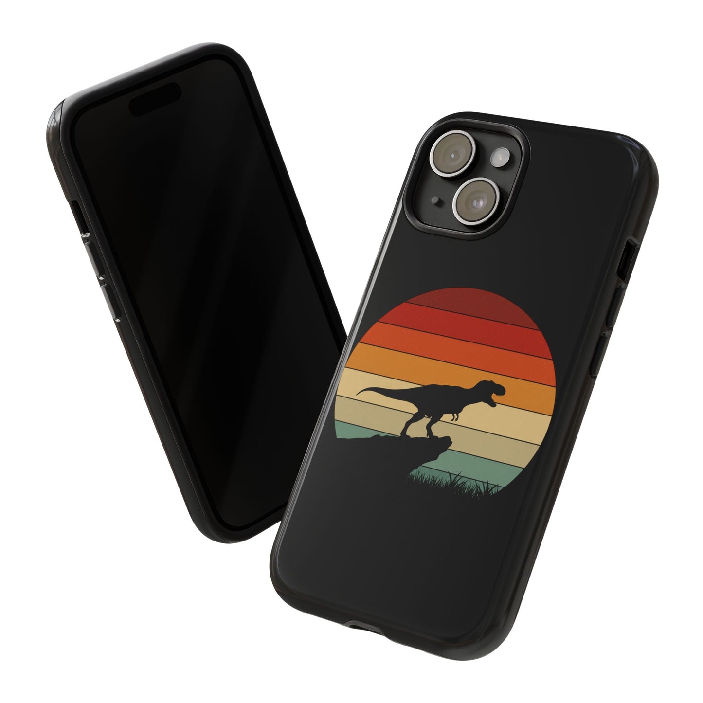 Retro Sunset Dinosaur iPhone Case | T‑Rex Silhouette Vintage Phone Cover for iPhone 14/15/16 Pro | Aesthetic Dinosaur Gift