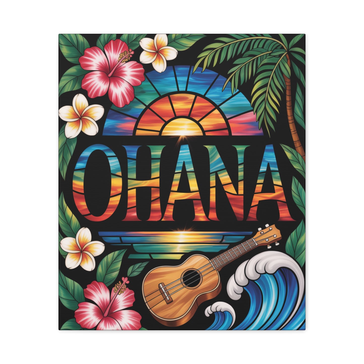 Ohana Canvas Wall Art - Hawaiian Tropical Sunset Print, Family Quote Home Decor, Aloha Vibes