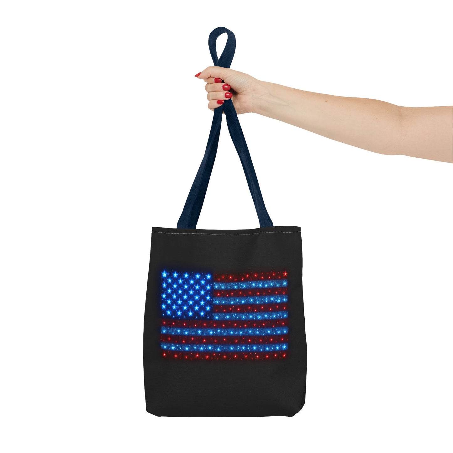 Galaxy Bioluminescent USA Flag Tote Bag - Patriotic Cosmic Canvas Shopper - Starry Red White Blue Tote Non-Glow - 4th July Gift