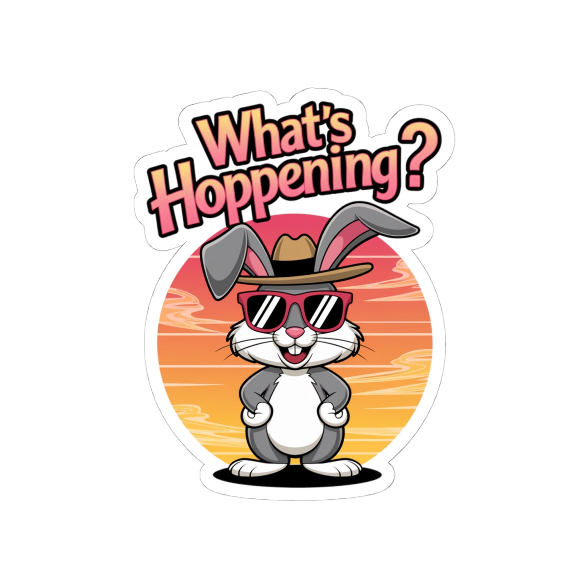 Sticker: Cool Rabbit Bunny What's Hoppening Kiss-Cut Sticker