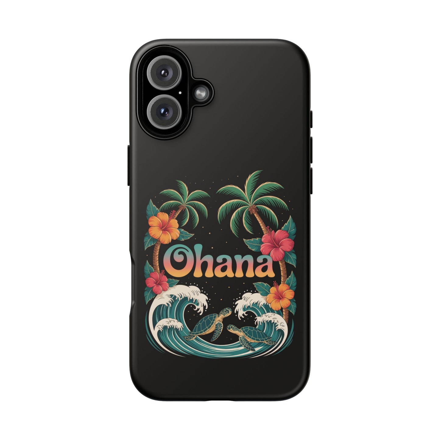 Tropical Ohana iPhone Case - Beach Vibes Cover with Palms, Hibiscus and Turtles - Rugged and Glossy Summer Phone Protector