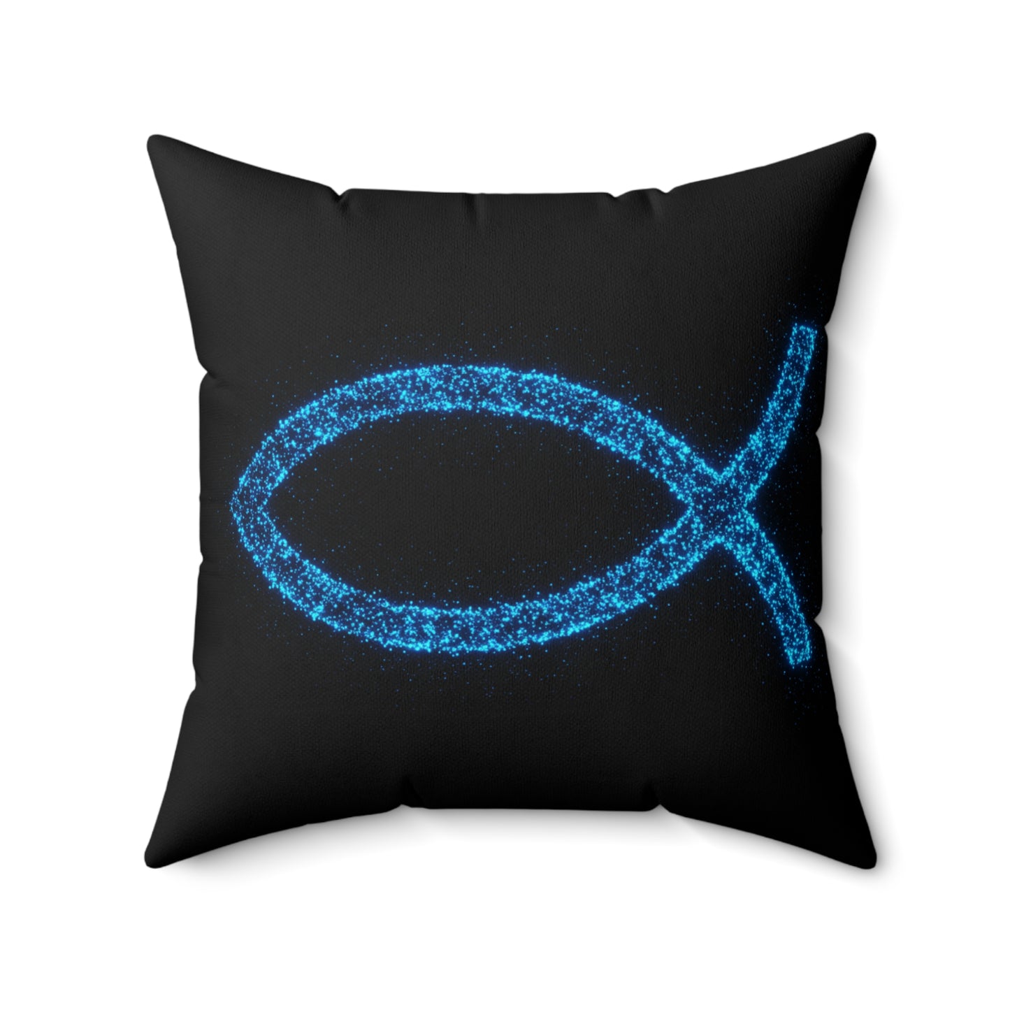 Ichthys Christian Fish Pillow – Bioluminescent Particle Design Cushion, Religious Decor, Faith Throw Pillow, Christian Gift