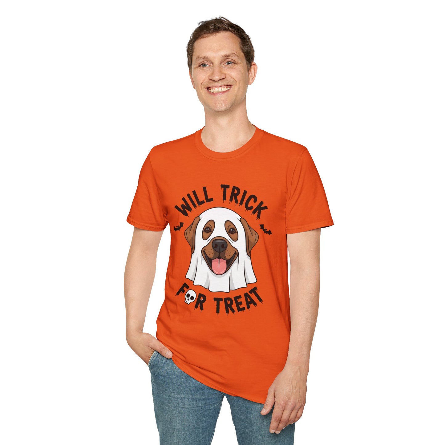 Will Trick for Treat Ghost Dog Halloween T-Shirt | Funny Spooky Dog Tee | Trick or Treat Pup Graphic Tee | Cute Fall Gift for Dog Lovers