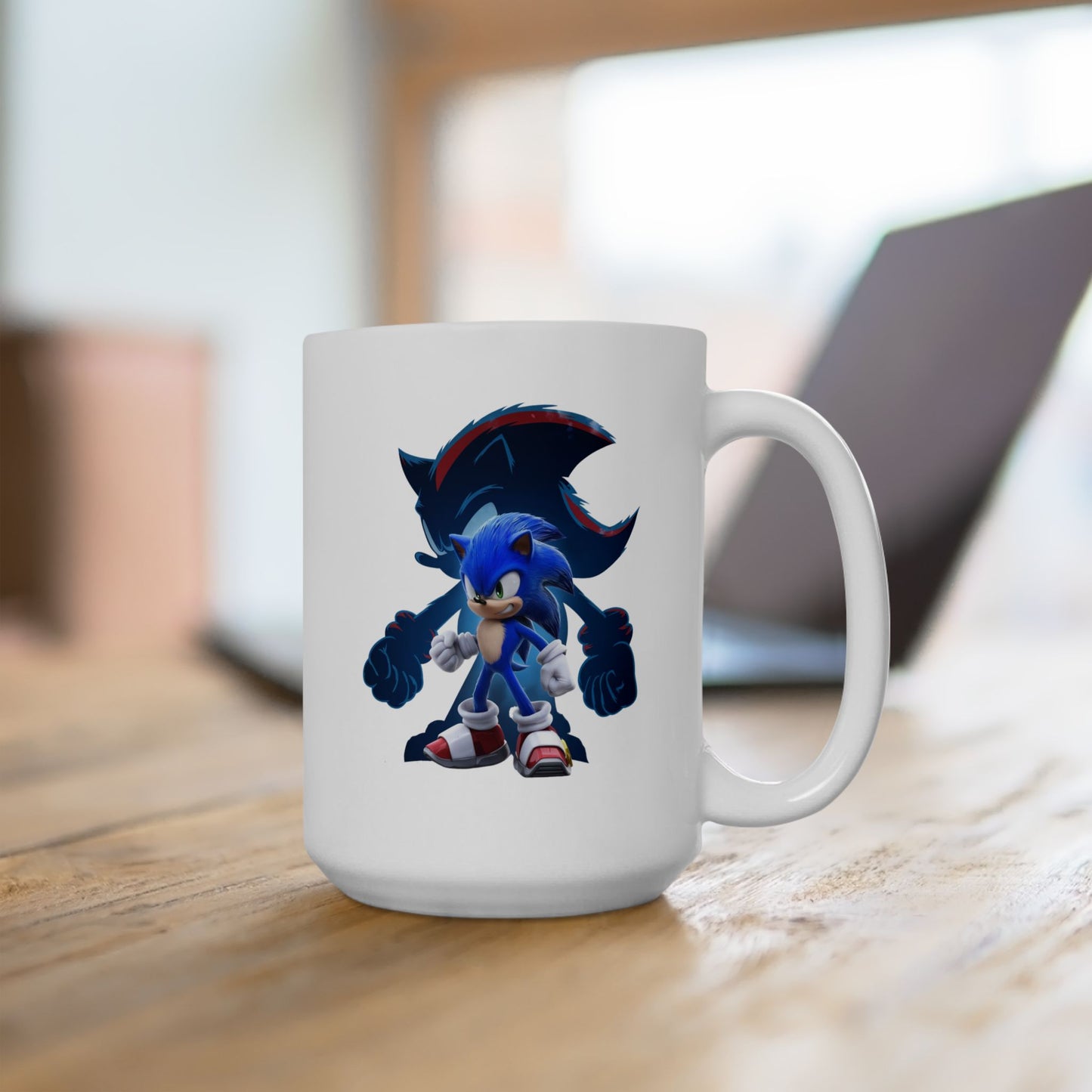 Blue Speed Hero Mug – Epic Gaming Hedgehog Coffee Cup with Dark Rival Silhouette – Video Game Inspired Gift for Fans & Collectors