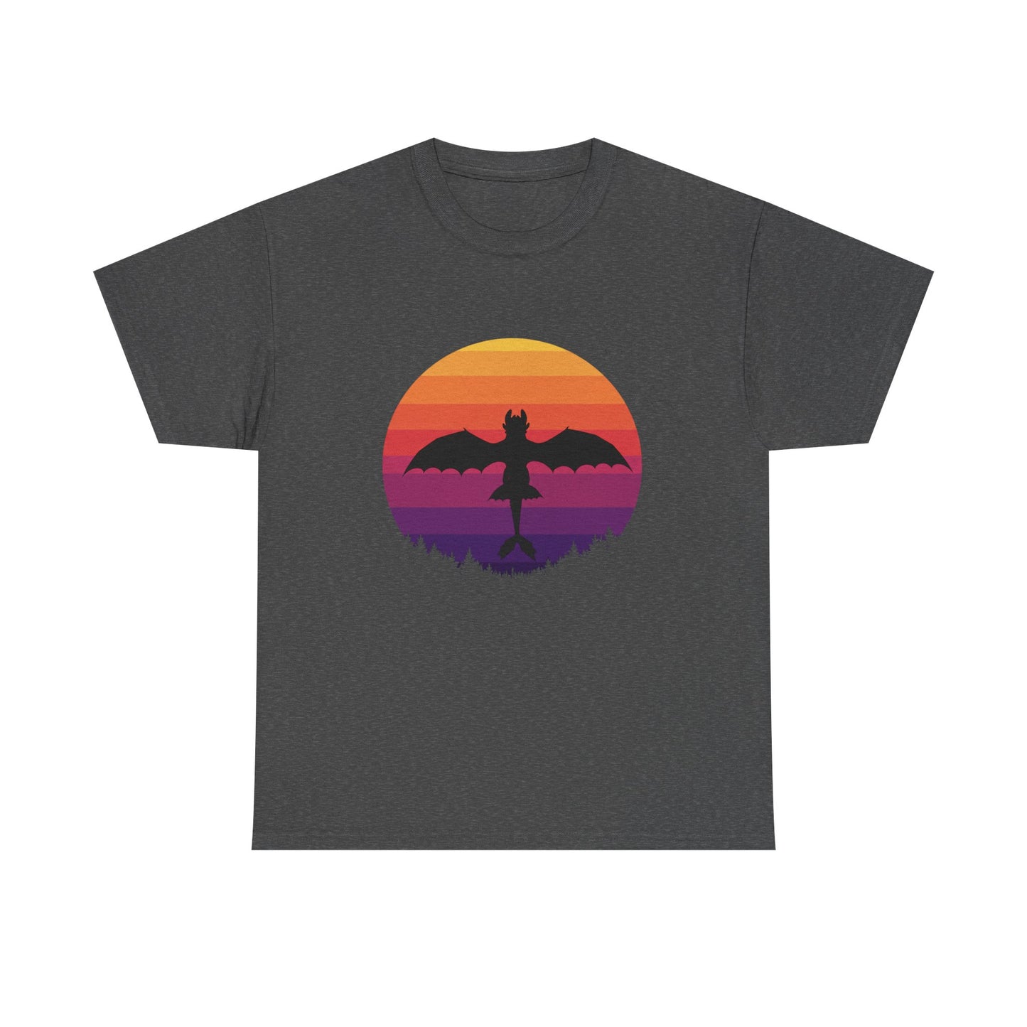 Night Dragon Sunset T-Shirt | Retro Dragon Silhouette Tee | Fantasy Dragon Shirt | Unisex Graphic Tee | Gift for Dragon Lovers