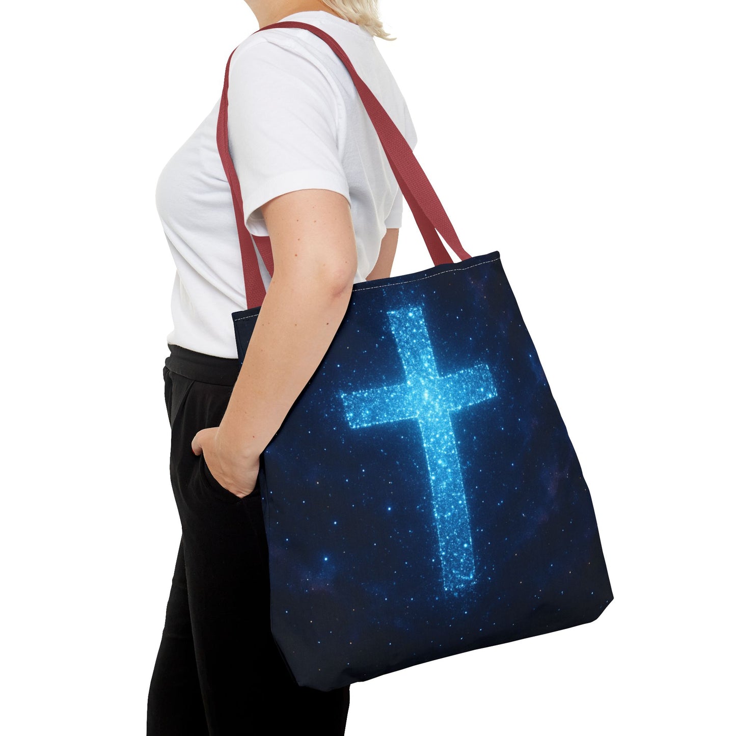 Sparkling Cross Tote Bag - Inspirational Blue Cosmic Bag Christian Tote Spiritual Bag Inspirational Tote Bag