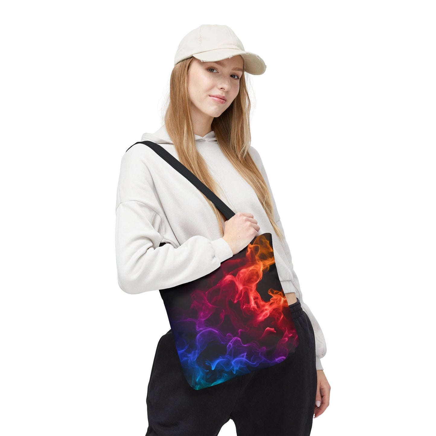 Chromatic Ember Tote Bag, Colorful Smoke Art Design With Red, Blue, And Orange Hues, Abstract Reusable Tote For Artists, Gifts, And Everyday Use