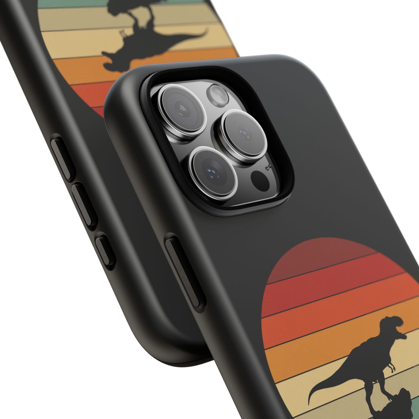 Retro Sunset Dinosaur iPhone Case | T‑Rex Silhouette Vintage Phone Cover for iPhone 14/15/16 Pro | Aesthetic Dinosaur Gift