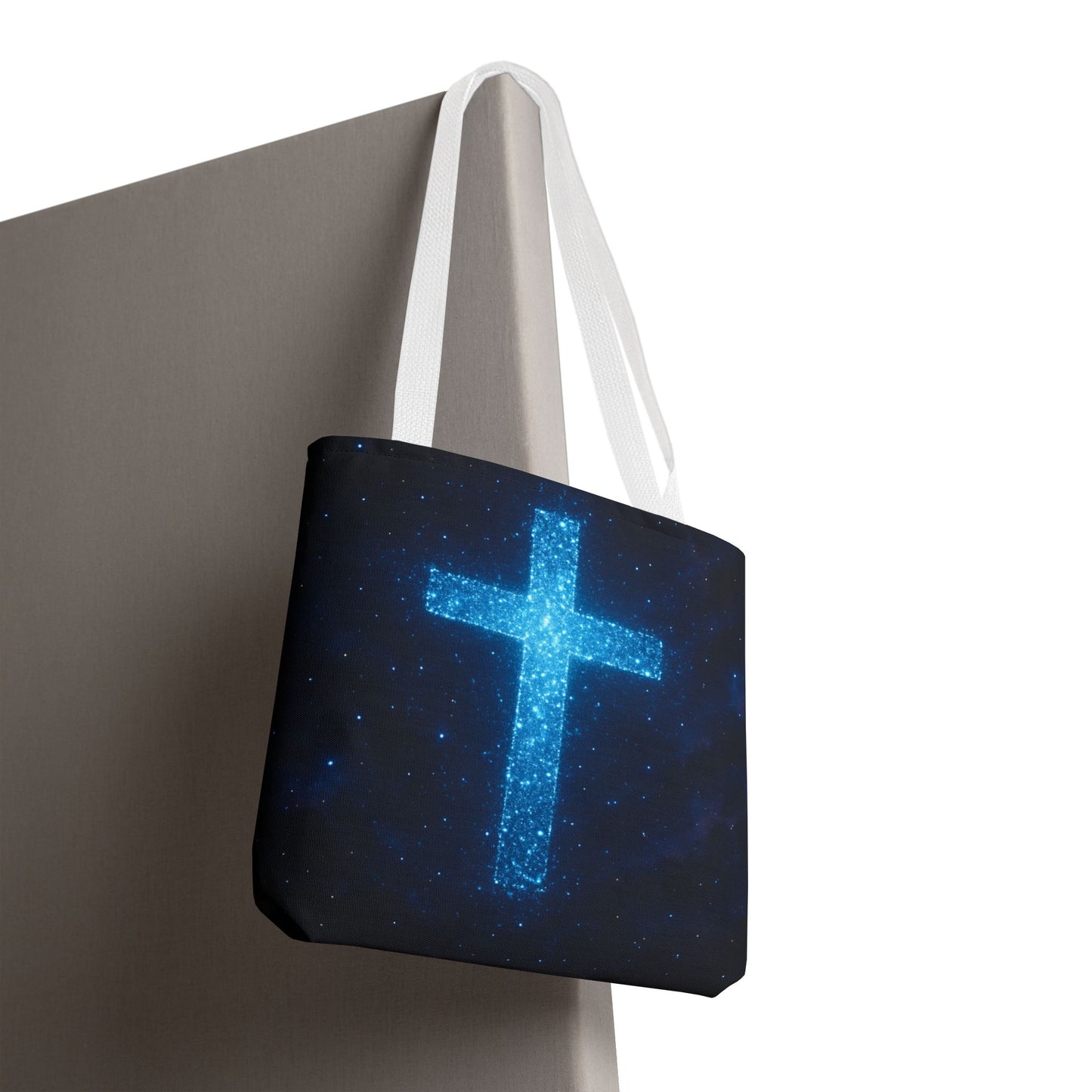 Sparkling Cross Tote Bag - Inspirational Blue Cosmic Bag Christian Tote Spiritual Bag Inspirational Tote Bag