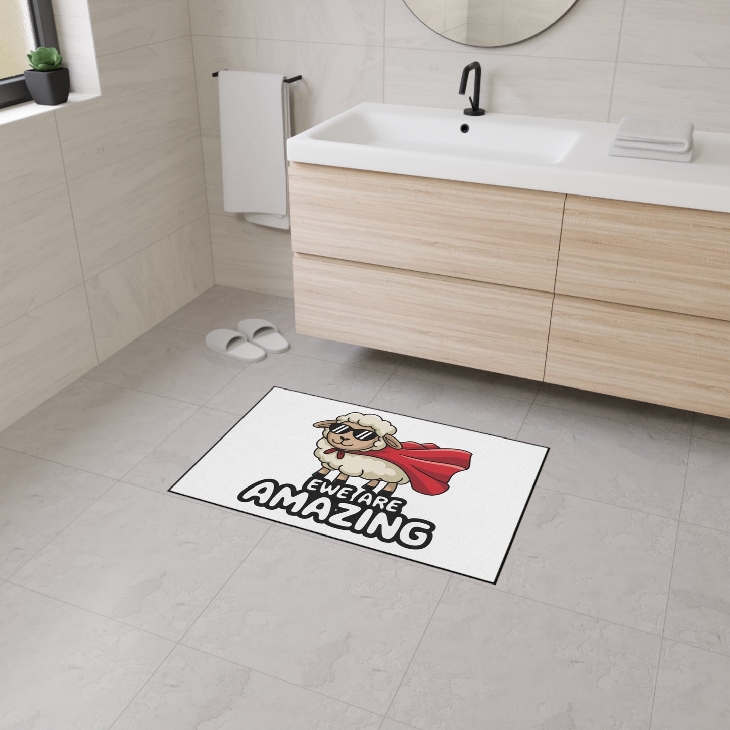Funny Sheep Welcome Mat - “Ewe Are Amazing” Rug | Cute Farmhouse Door Mat | Superhero Animal Pun Rug | Funny Gift for Animal Lovers