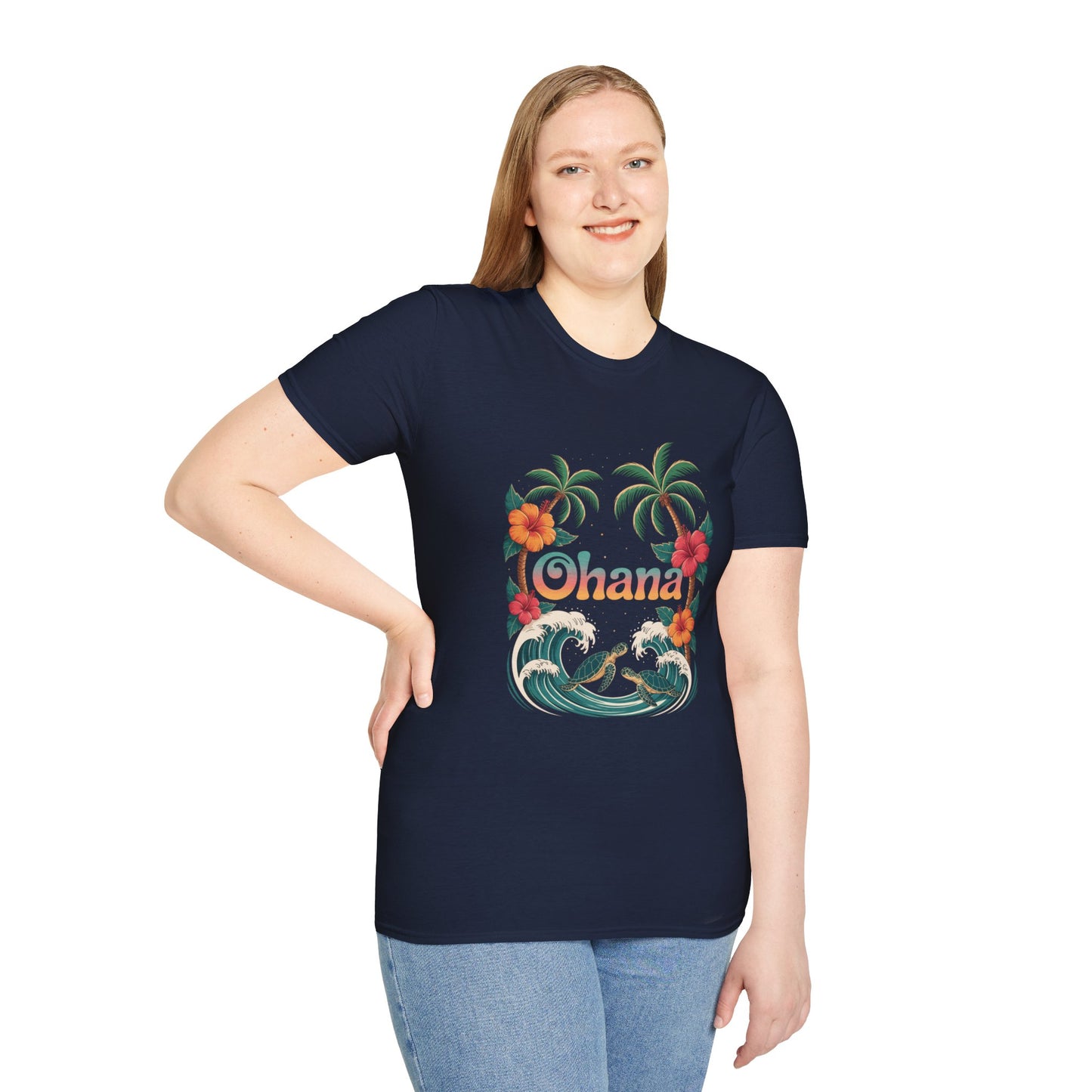 Ohana Shirt - Retro Hawaiian Sea Turtle & Palm Tree Graphic Tee - Tropical Beach Family Gift, Summer Vacation Aesthetic T-Shirt