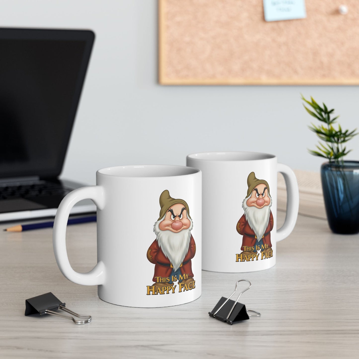 Funny Grumpy Gnome Mug – “This Is My Happy Face” Coffee Cup, Dishwasher Safe Ceramic, Hilarious Gift for Coffee Lovers & Office Humor