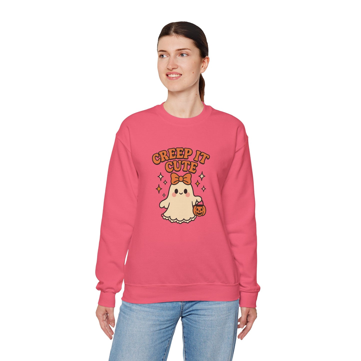 Cute Ghost Sweatshirt, Creep It Cute Crewneck, Spooky Halloween Pullover, Sweet Ghost Graphic Sweatshirt, Trick-Or-Treat Gift Top