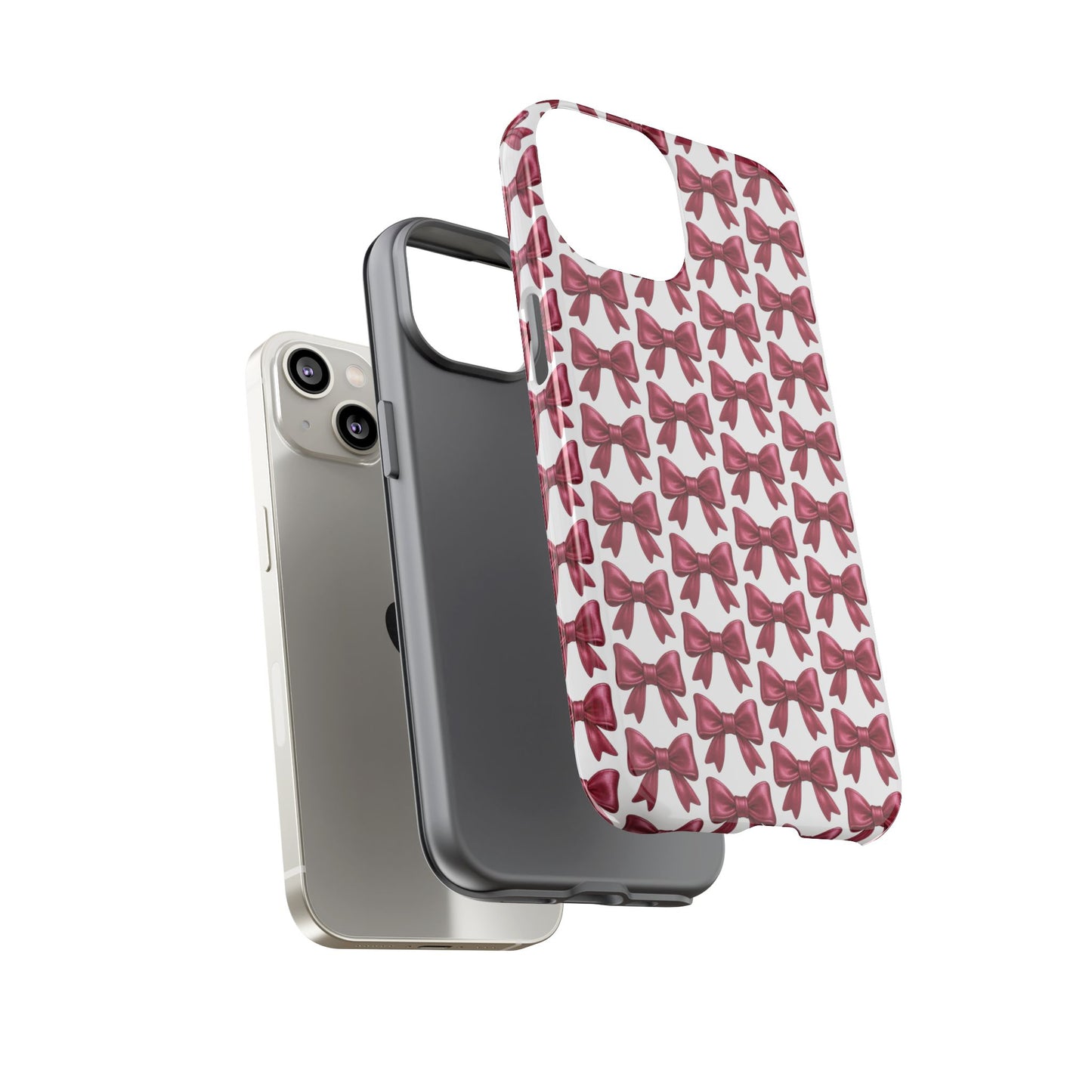 Coquette Bow iPhone Case - Burgundy Ribbon Pattern Phone Cover, Girly Aesthetic Accessory, Cute Gift for Her