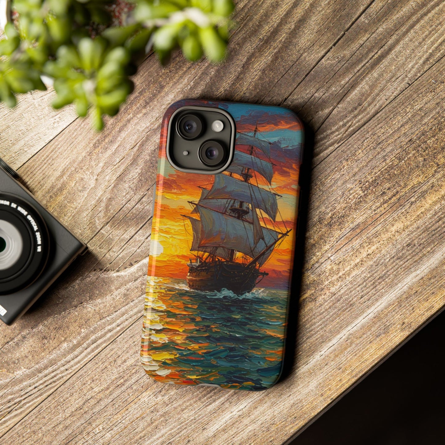 iPhone Case - Ship Sailing at Sunset Design