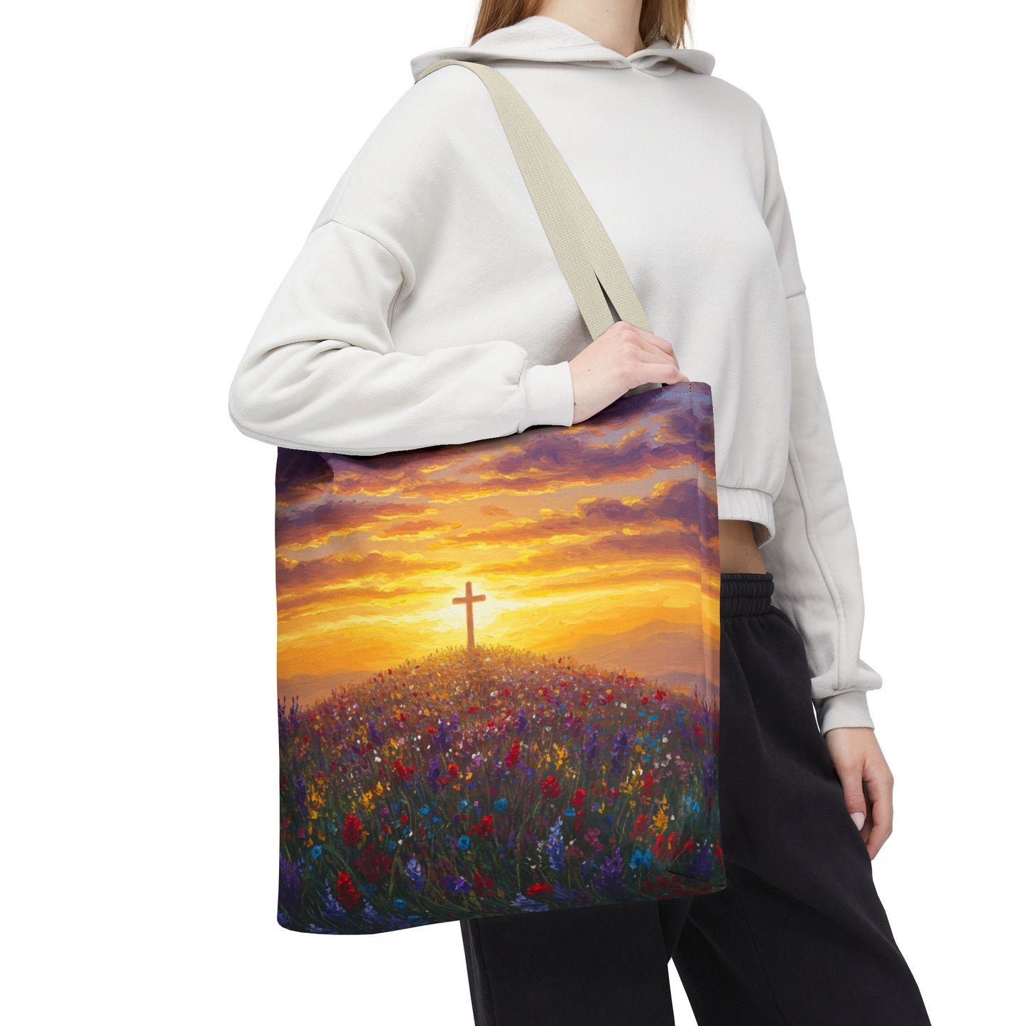 Cross Painted Tote Bag Christian Bag Inspirational Tote Spiritual Bag Religious Tote Bag