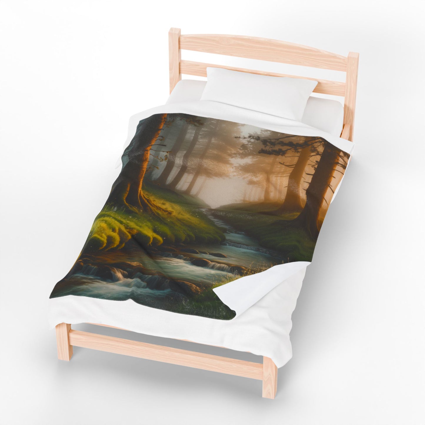 Serene Nature Velveteen Plush Blanket Cozy Décor for Home Nature Blanket Forest Throw with Stream