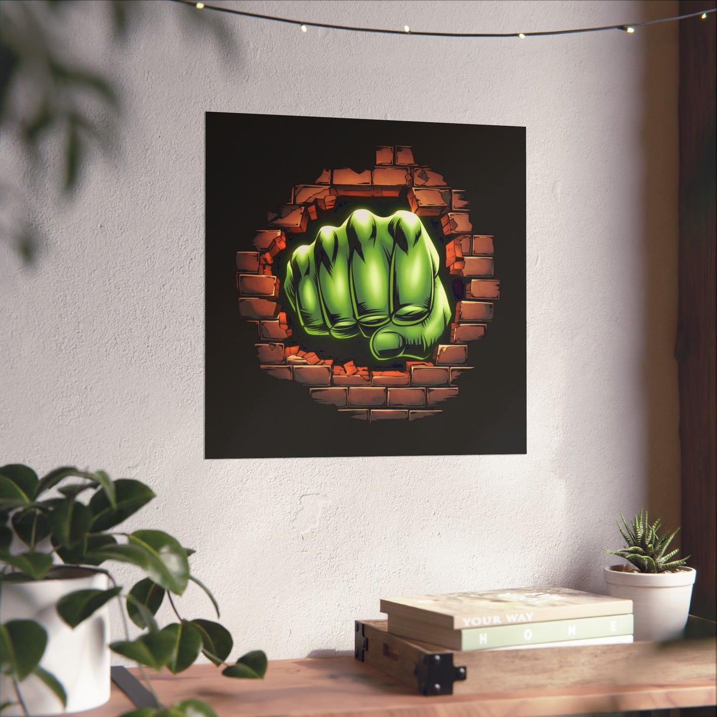 Vertical Poster, Green Fist Smashing Through Wall Design, Comic Book Poster, Geeky Decor, Geeky Gift