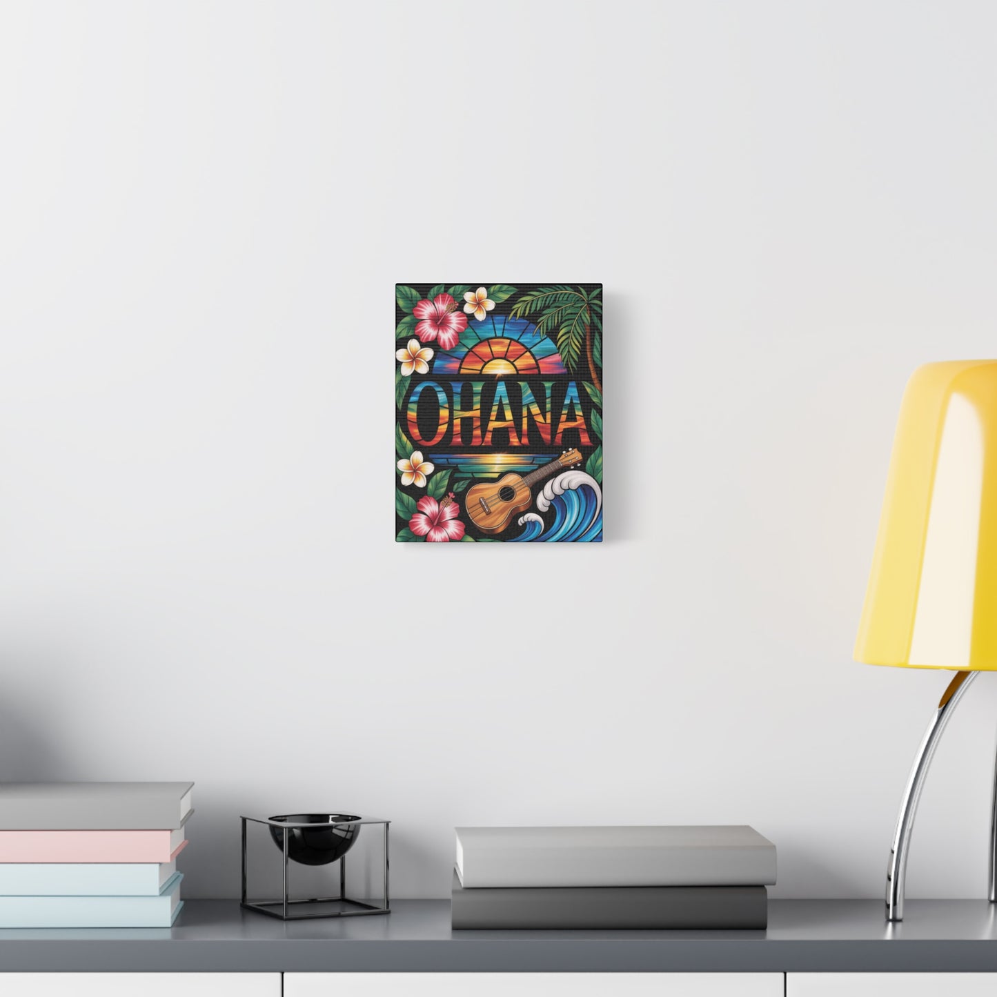 Ohana Canvas Wall Art - Hawaiian Tropical Sunset Print, Family Quote Home Decor, Aloha Vibes