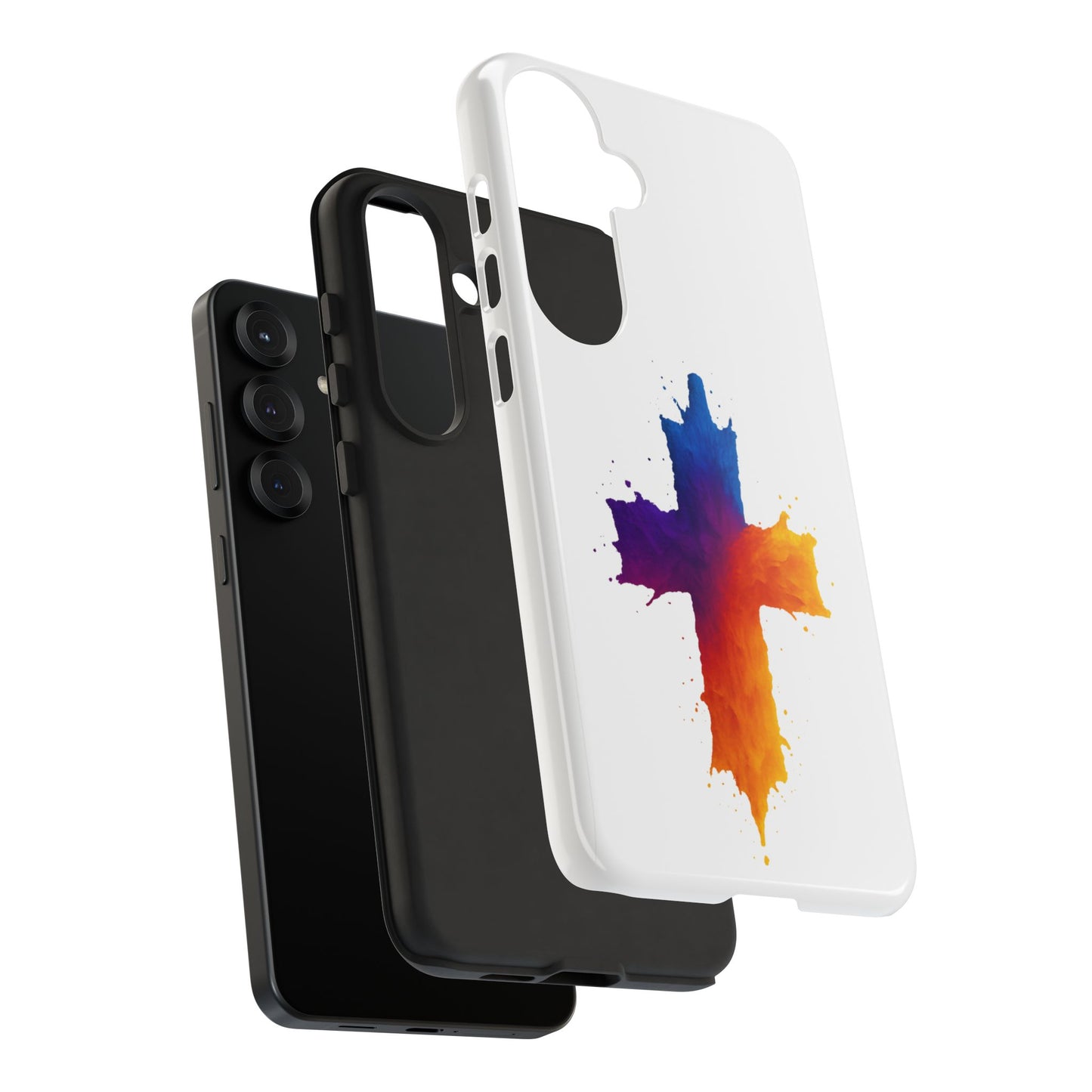 Christian Cross Phone Case – Vibrant Watercolor Design, Faith-Based Gift, Bible Verse Inspired Cell Cover