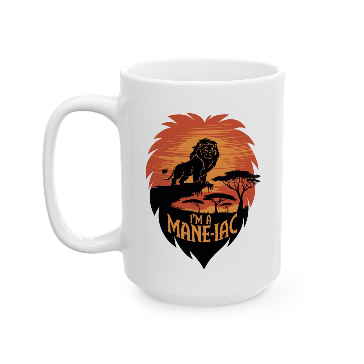 I’m a Mane-iac Lion Mug – Funny Animal Pun Coffee Cup – Safari Wildlife Gift for Him, Her, Kids – Bold Jungle Kitchen Decor