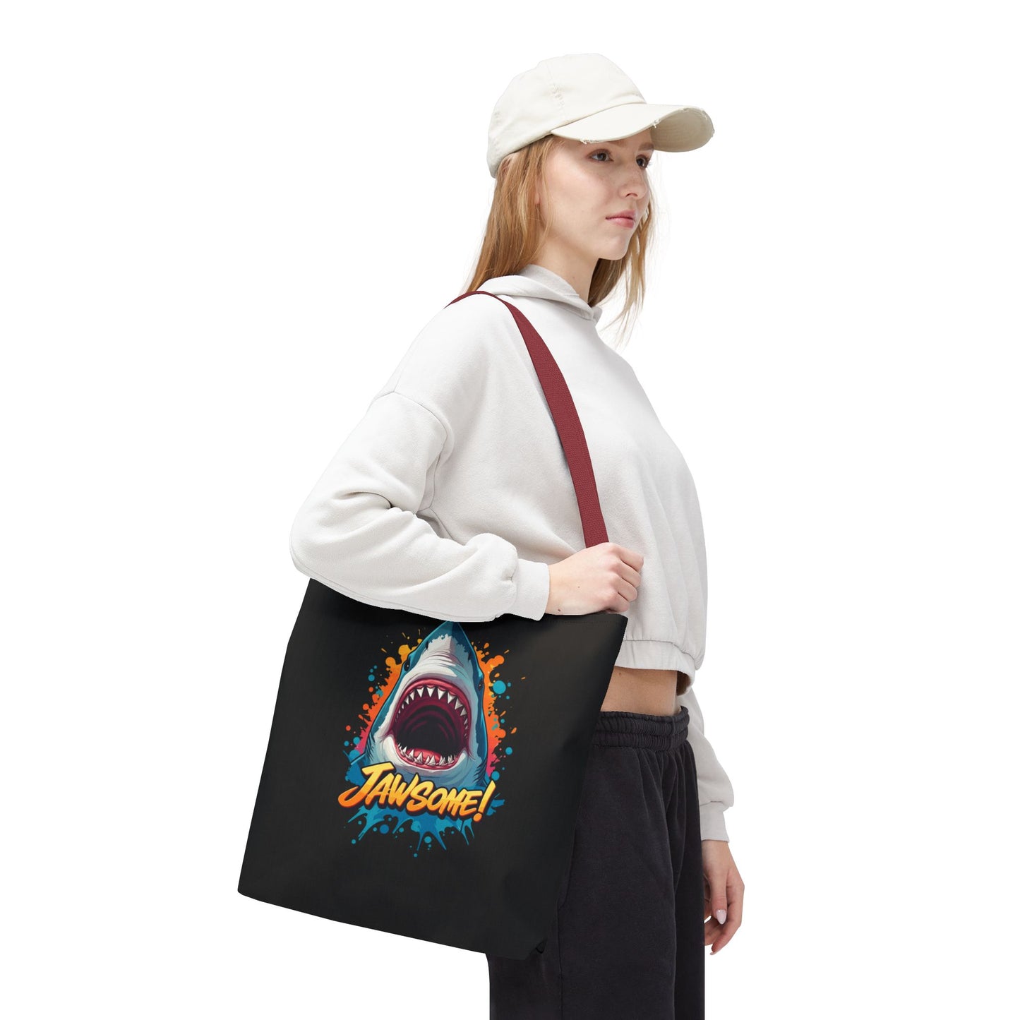 Shark Tote Bag – JAWSOME Funny Ocean Lover Bag – Durable Reusable Grocery, Beach, or Everyday Tote – Gift for Shark Fans & Sea Lovers