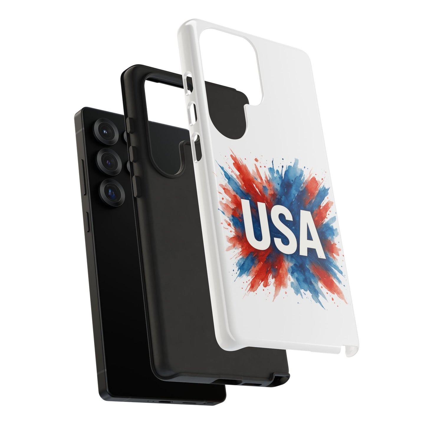 USA Splash Samsung Case - Patriotic Red White Blue Tough Cover, Dual-Layer Protection, 4th of July amd Veteran Gift for Galaxy